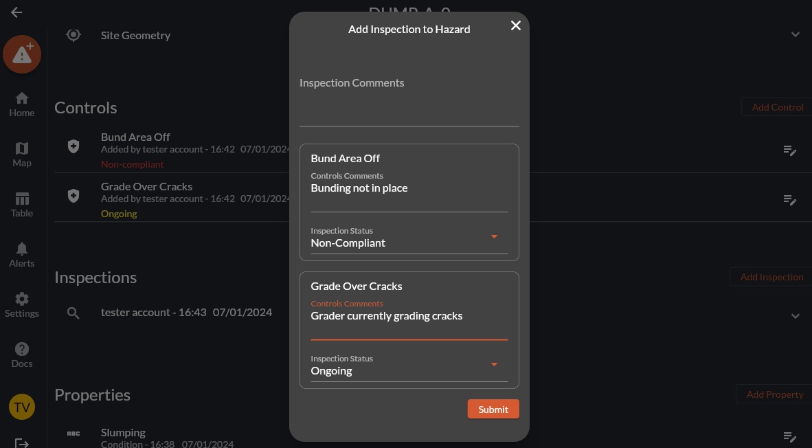 Controls and inspections